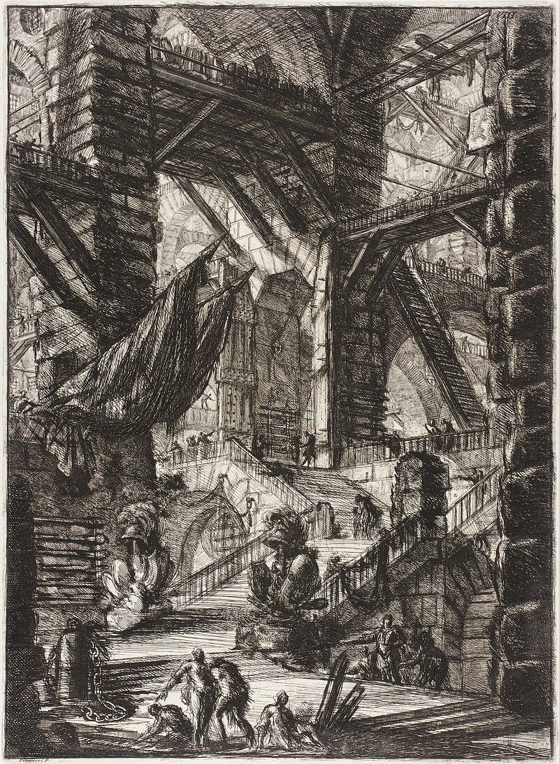 Gravura de interior arquitetônico monumental de Piranesi
